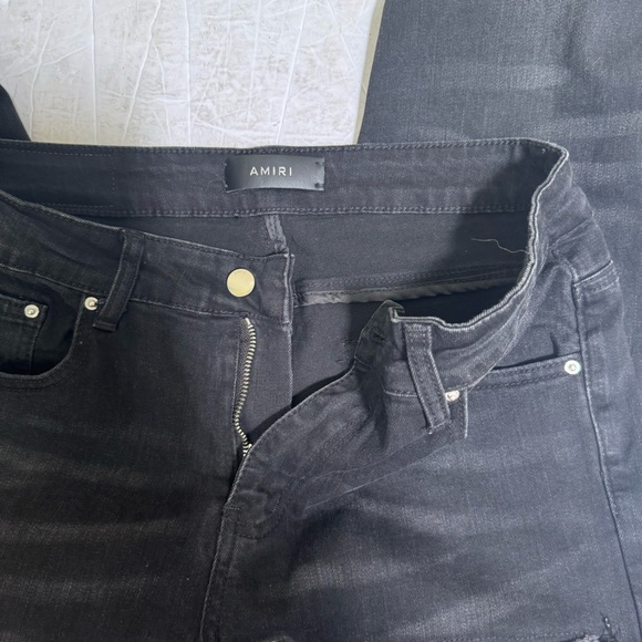 Amiri Thrasher Jean Aged Black Jeans Distressed Leather Trim Zip Pant Logo 29 30 - Picture 8 of 16